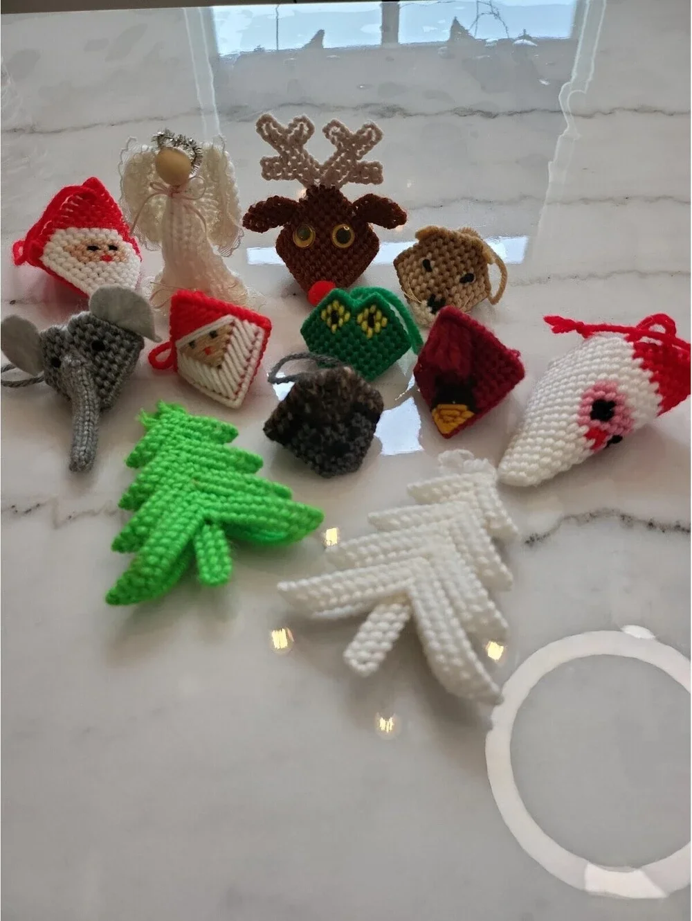 Vintage Plastic Canvas Needlepoint Christmas Ornaments Lot of 12 Circa 1980s